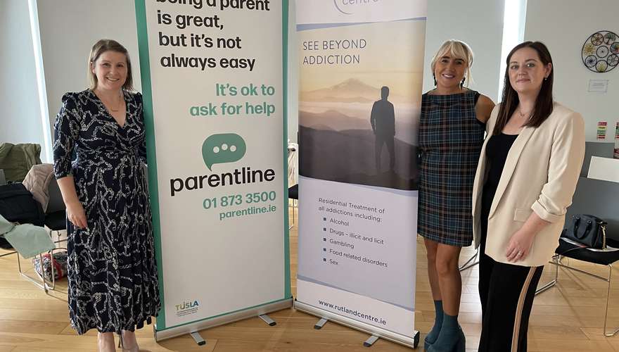 Pictured are Maebh Mullany, Rutland Centre CEO, Aileen Hickie, Parentline CEO, and Emma Kavanagh, Rutland Centre Head of Clinical Services.  Image